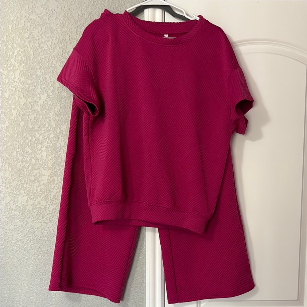 Vibrant Pink Short Sleeve Top and Pants Set